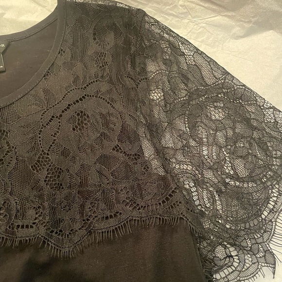 Ann Taylor Lace sleeved Luxury blouse in Black Stretch Soft Size S zipper - Picture 6 of 7